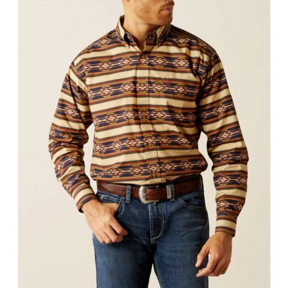 Ariat Men's Long Sleeve Stanford Classic Fit Southwest Print Button Shirt Khaki